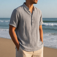 Toledo Linen Henley Shirt in Gray