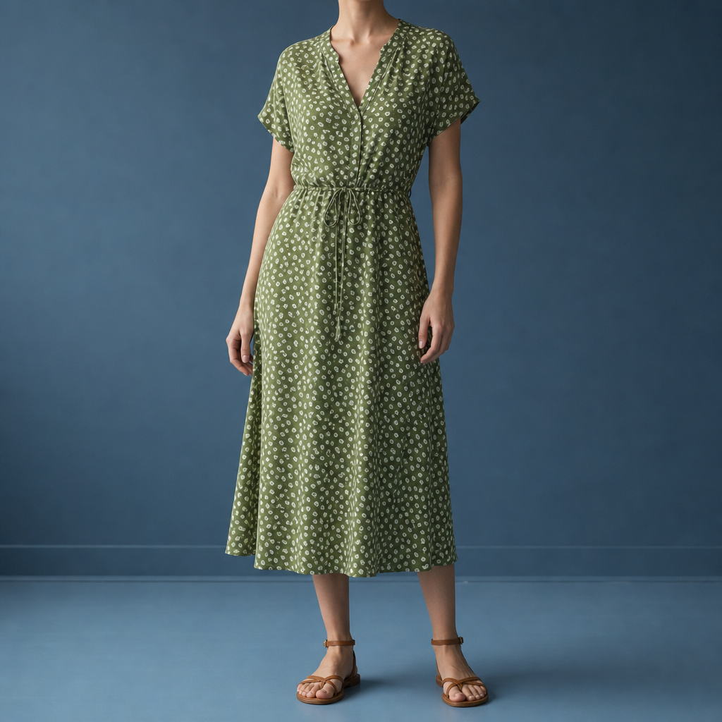 Figueres Spotted Print Midi Dress in Green