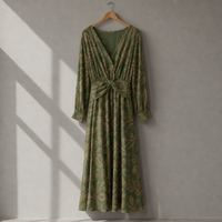 Sifnos Printed Wrap Midi Dress in Green