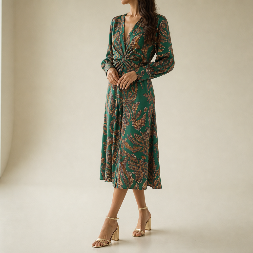 Opatija Floral Wrap Midi Dress in Green