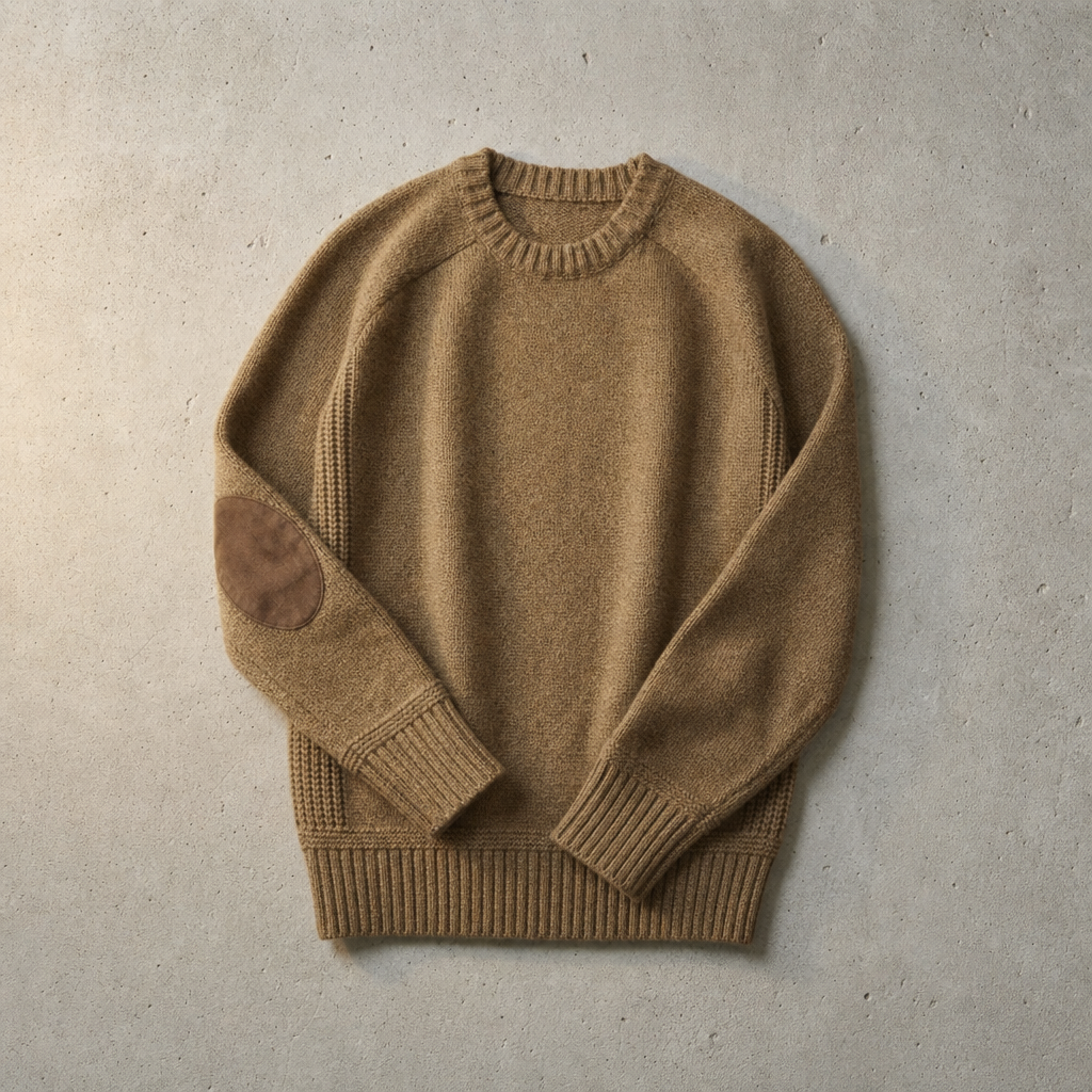 Beziers Elbow Patch Knit Sweater in Khaki