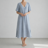 Kyrenia Relaxed Linen Midi Dress in Lighte Blue