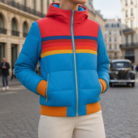 Trani Retro Stripe Puffer Jacket in Luminescence Blue