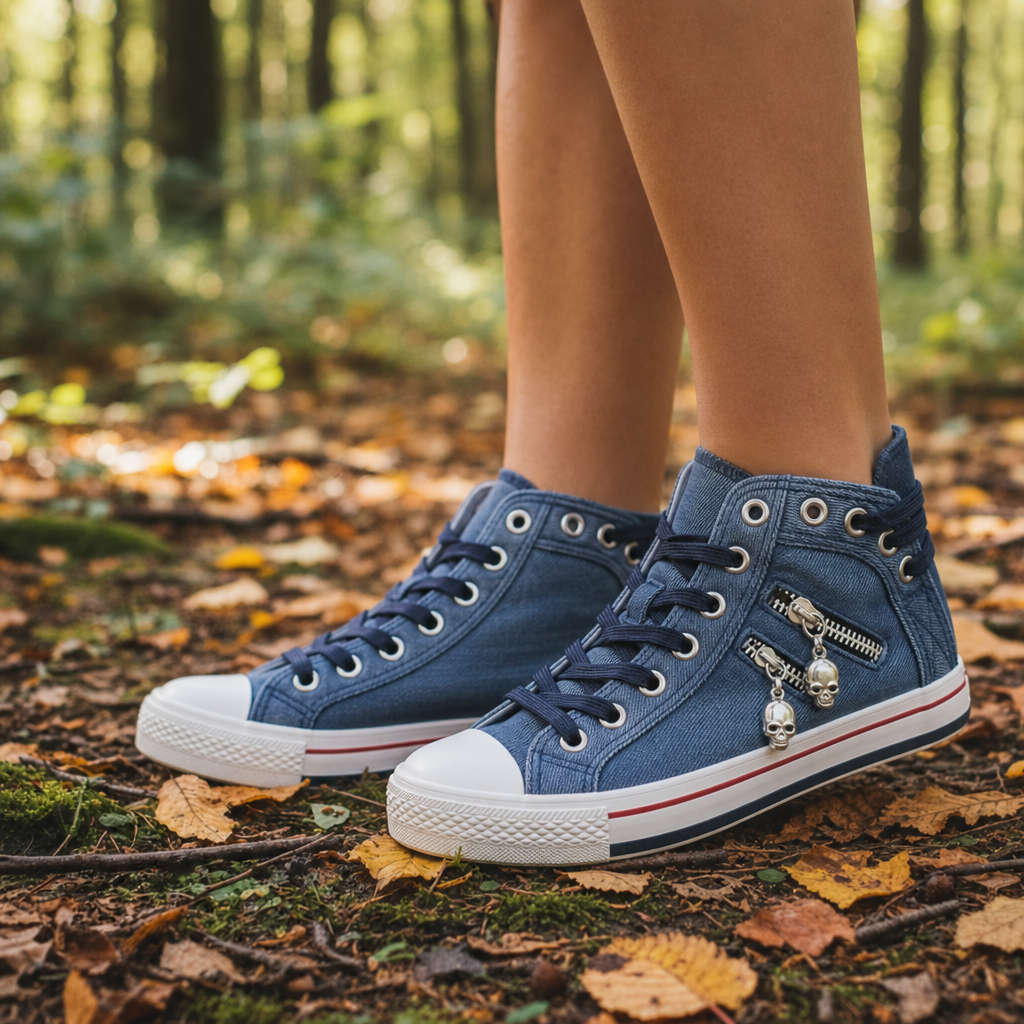 Salamanca Denim High-Top Sneakers in Navy Blue