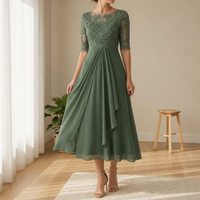 Cadiz Lace Chiffon Midi Dress in Olive