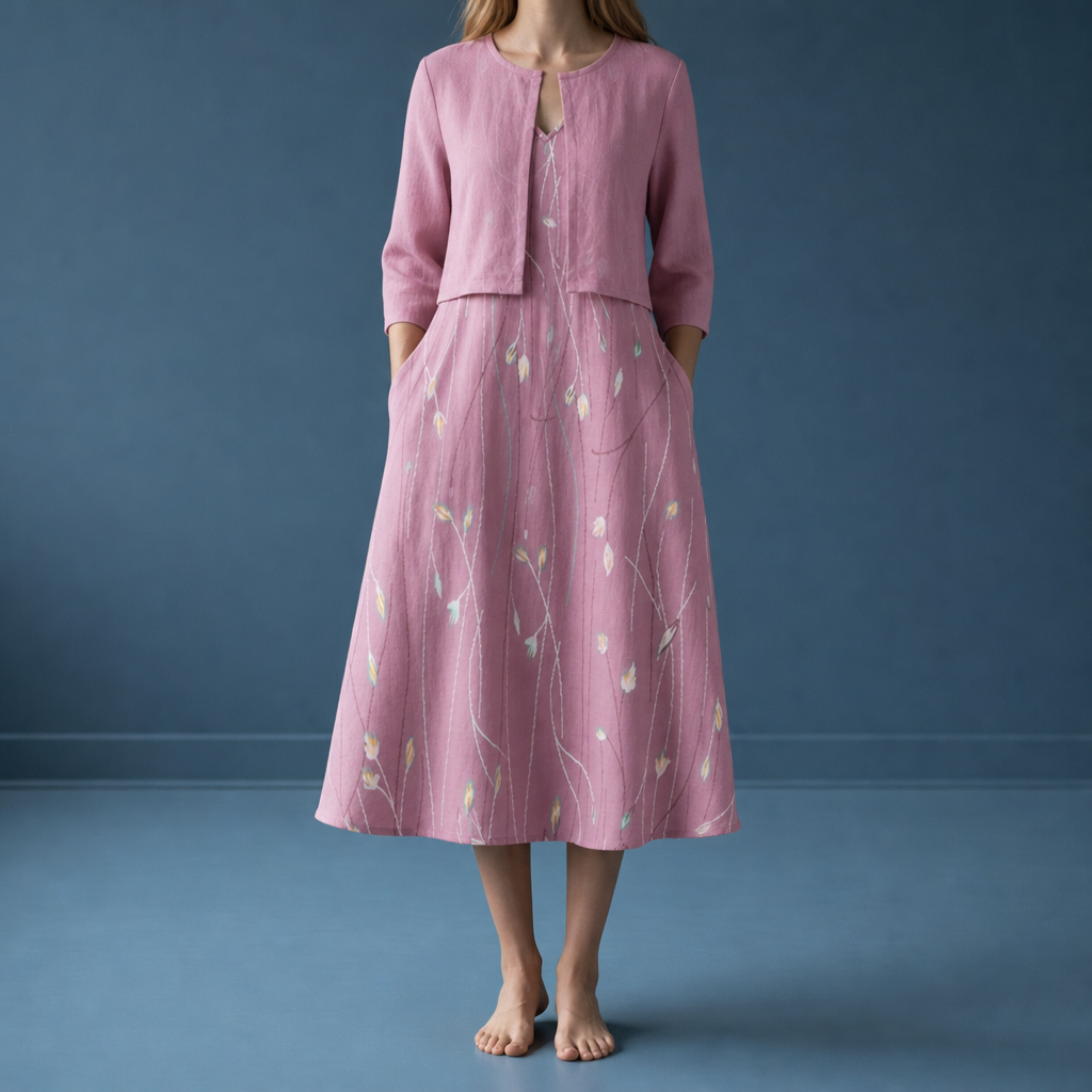 Skyros Floral Midi Dress Set in Pink