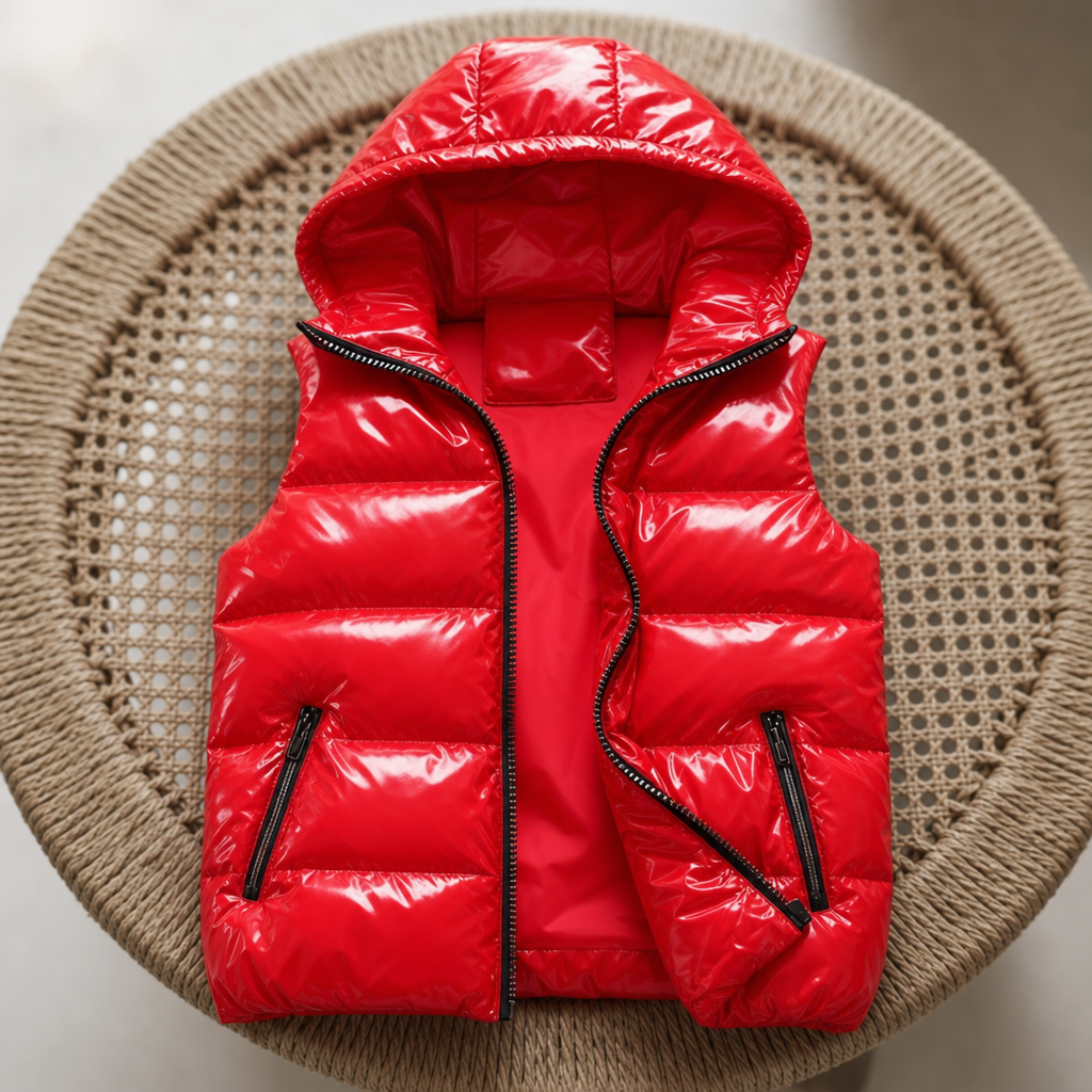 Monsaraz Metallic Hooded Puffer Vest in Red