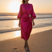 Montalcino Satin Batwing Midi Dress in Rose Red