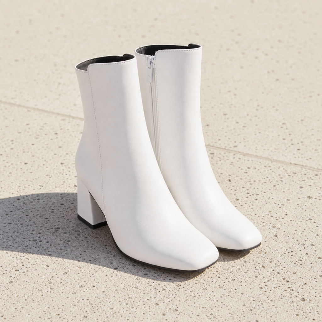Beaulieu Block Heel Ankle Boots in White