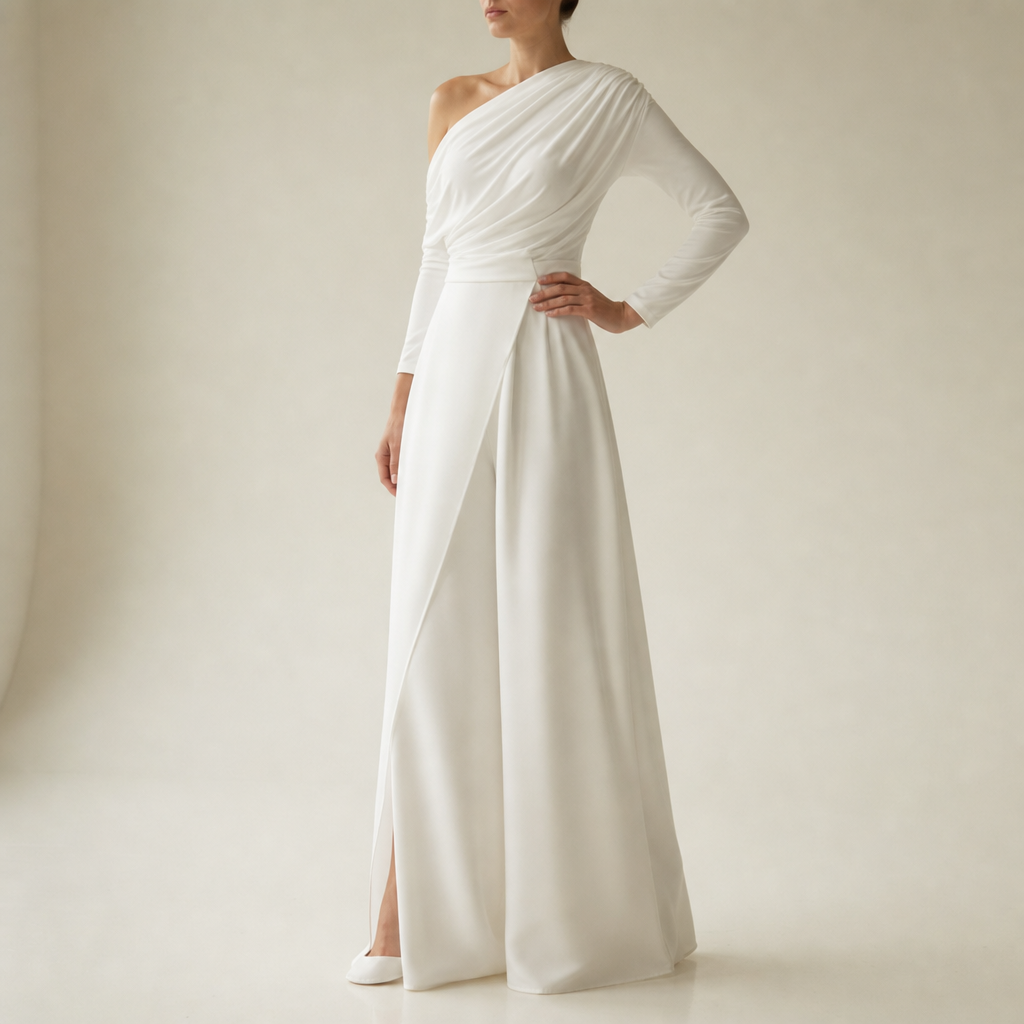 Frigiliana One-Shoulder Wide-Leg Jumpsuit in White
