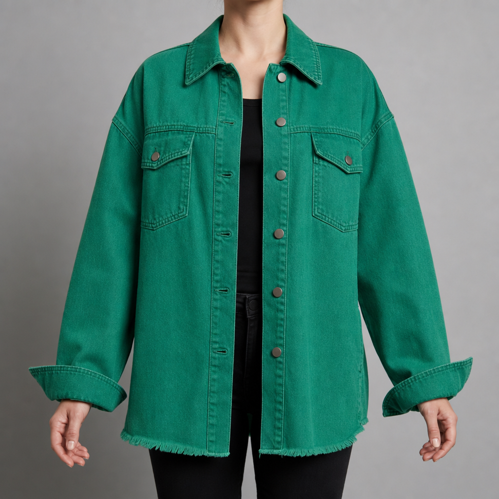 Alberobello Oversized Denim Jacket in Green