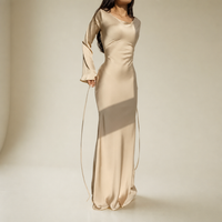Mljet Satin Flare Sleeve Gown in Apricot