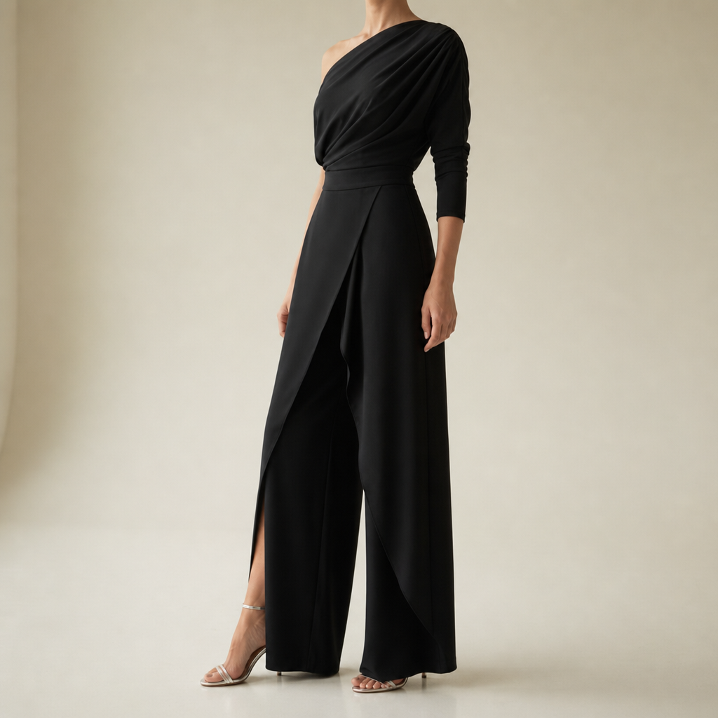 Frigiliana One-Shoulder Wide-Leg Jumpsuit in Black