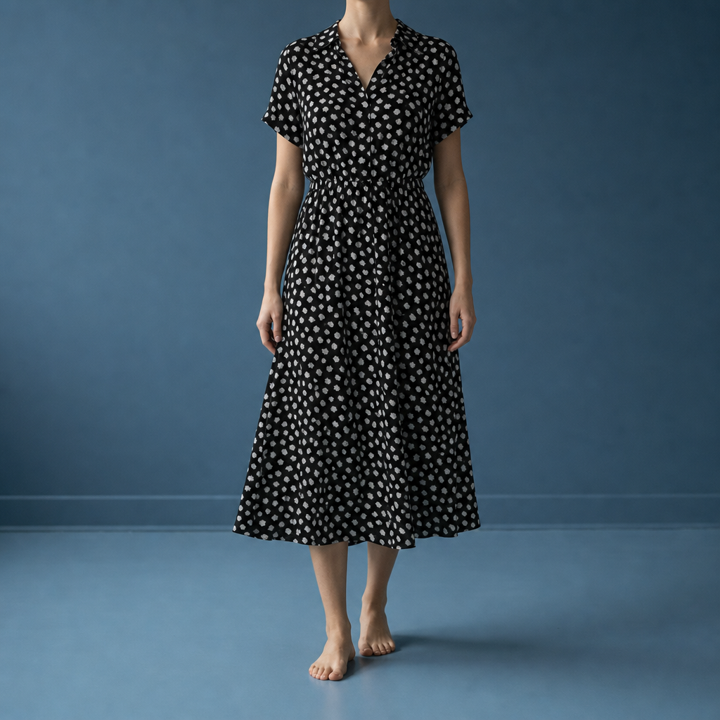 Figueres Spotted Print Midi Dress in Black