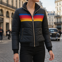Trani Retro Stripe Puffer Jacket in Black