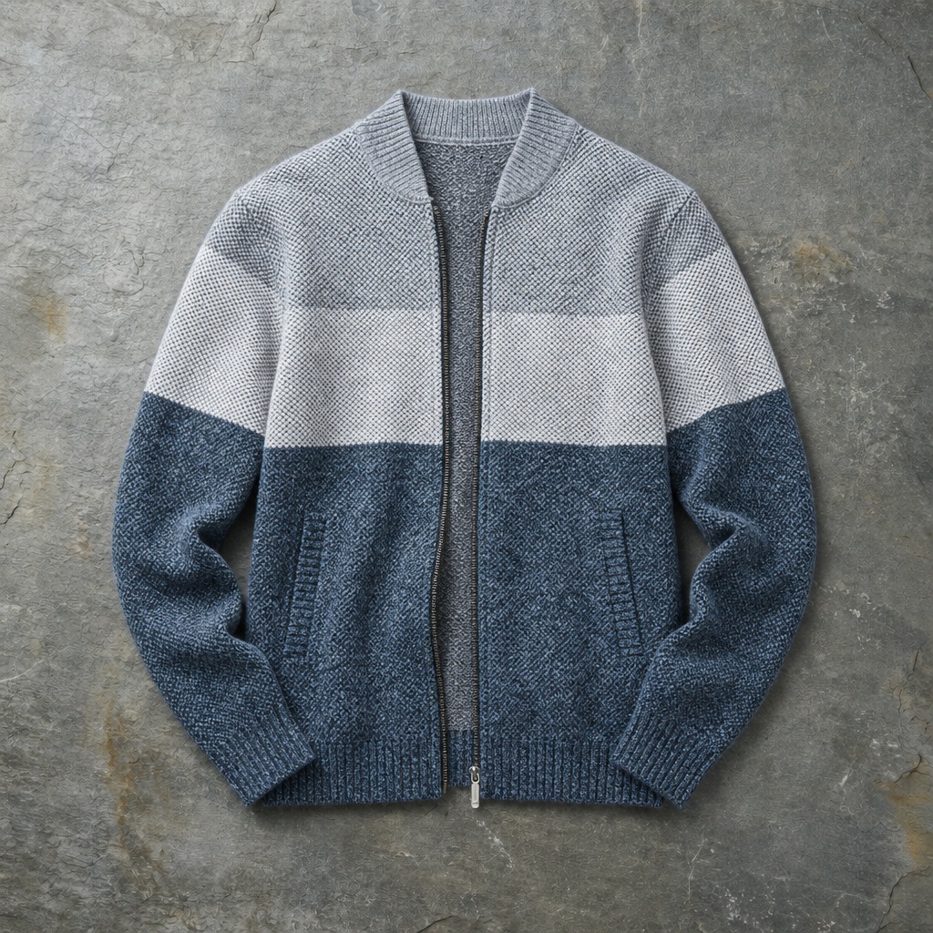 Gordes Striped Zip Cardigan in Blue