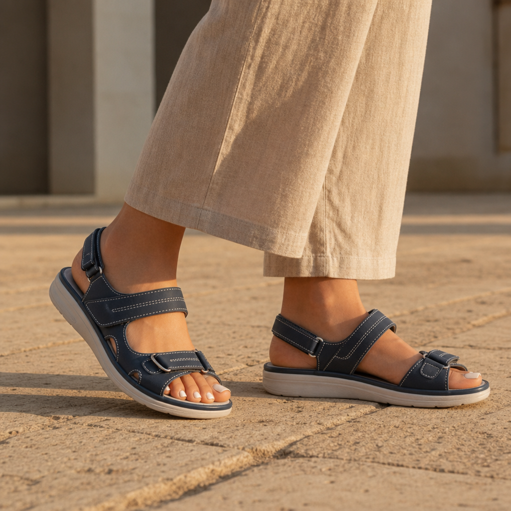Albufeira Orthopedic Hook-Strap Sandals in Blue