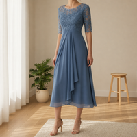 Cadiz Lace Chiffon Midi Dress in Blue