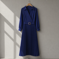 Monsanto Belted Pleated Midi Dress in Blue