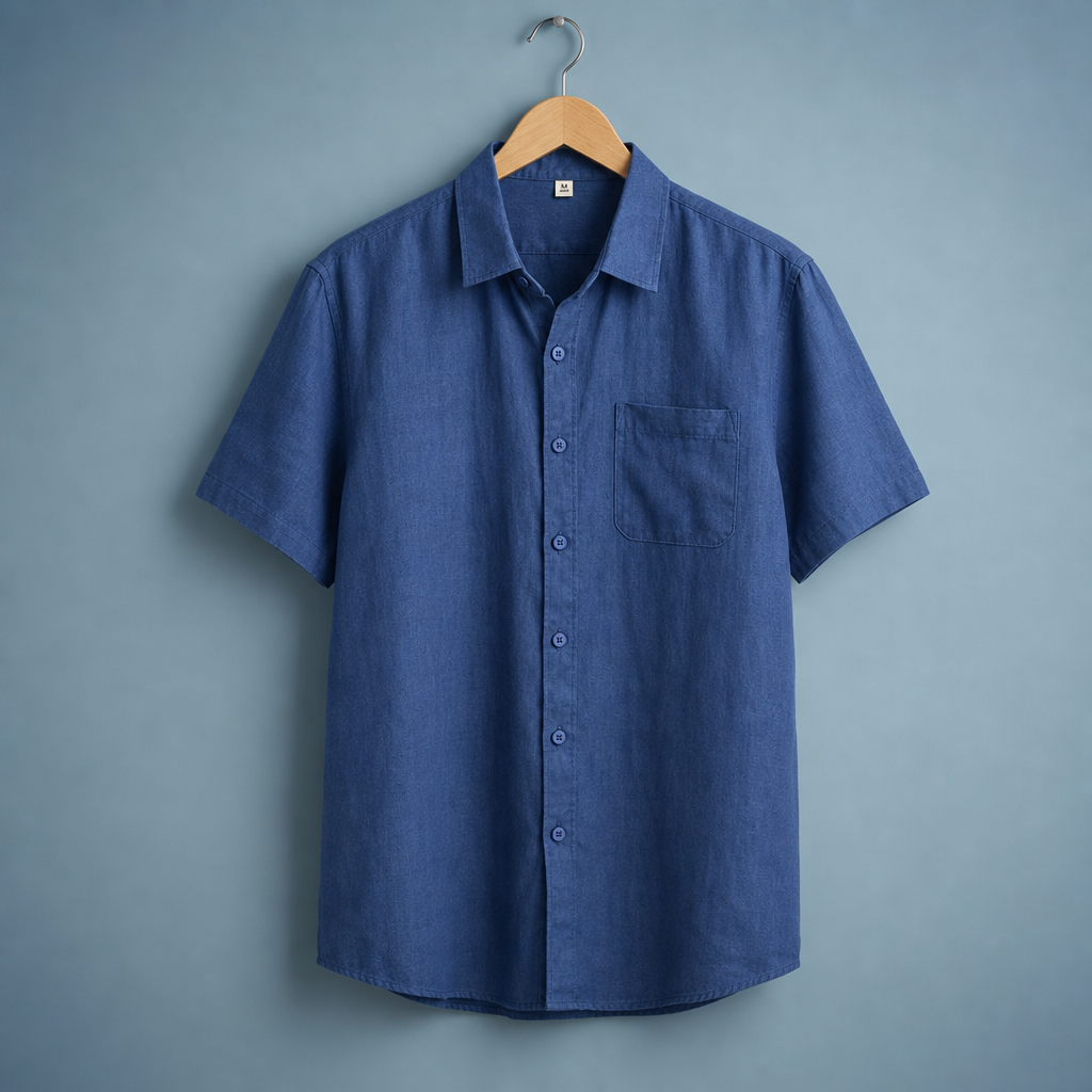 Frigiliana Linen Short Sleeve Shirt in Blue