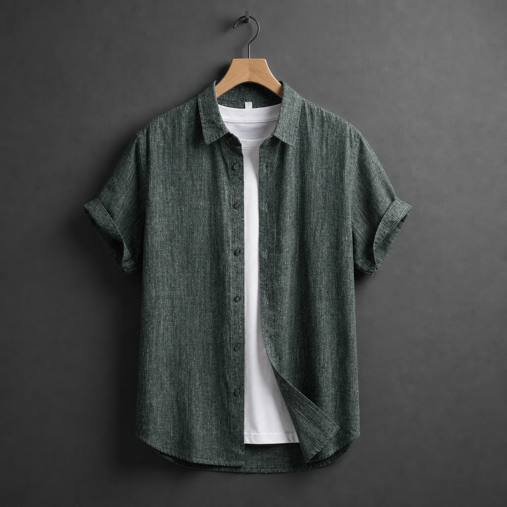 Rethymno Linen Short Sleeve Shirt in Dark Green