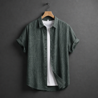 Rethymno Linen Short Sleeve Shirt in Dark Green