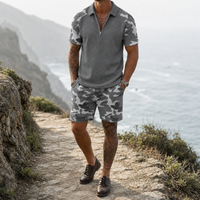 Makarska Camo Zip Polo Set in Gray