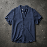 Otranto Linen Henley Shirt in Navy Blue