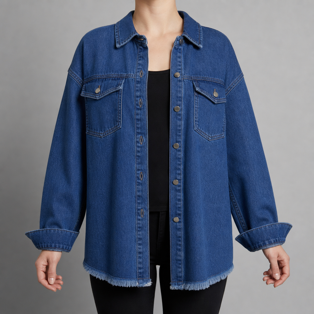 Alberobello Oversized Denim Jacket in Navy Blue