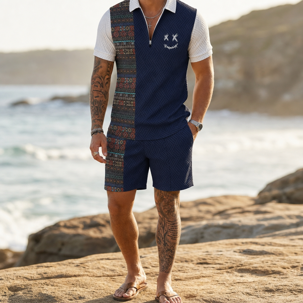 Kardamyli Colorblock Polo Co-Ord in Navy Blue