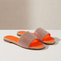 Kythnos Rhinestone Slide Sandals in Orange