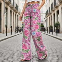Comino Floral Wide-Leg Jeans in Pink Flower