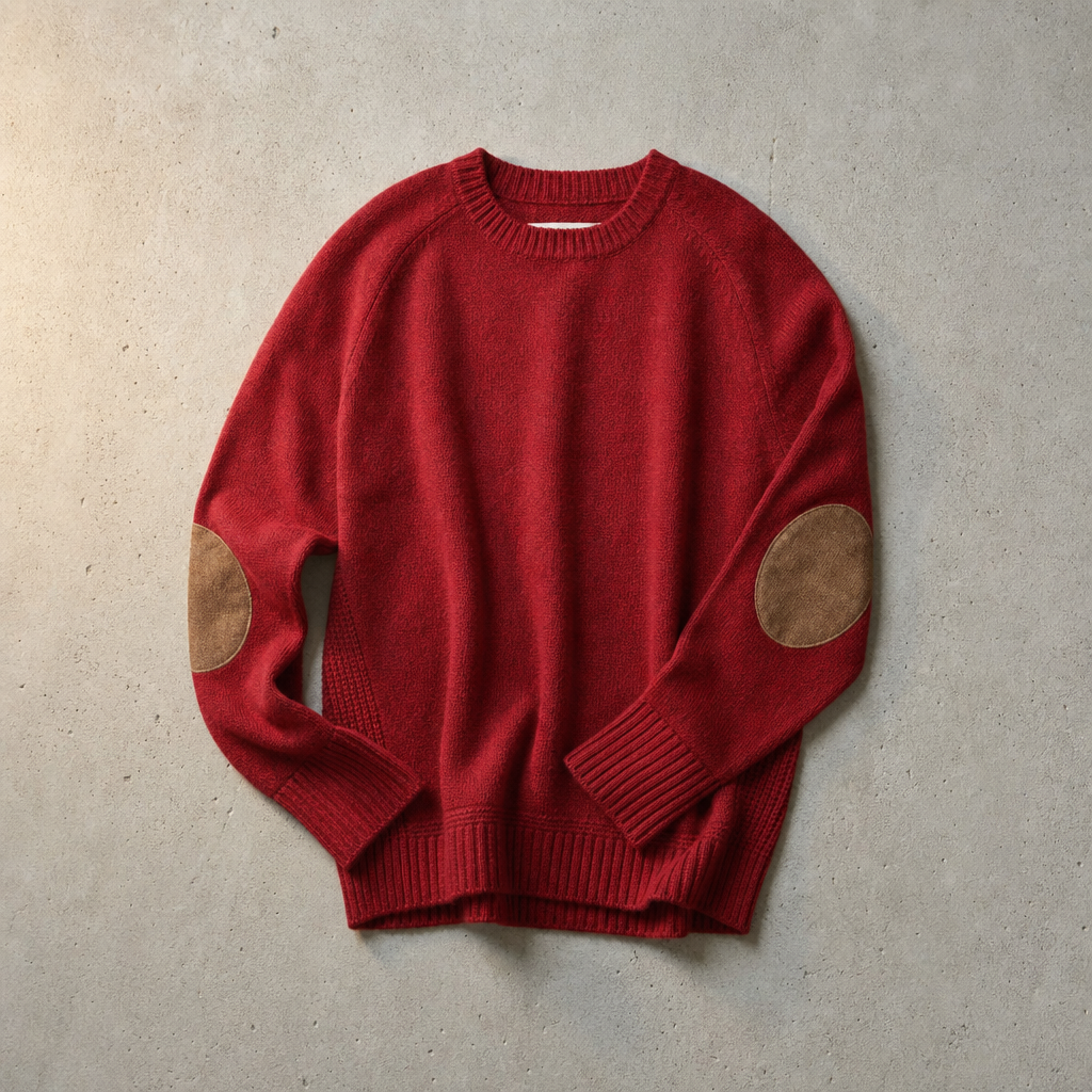 Beziers Elbow Patch Knit Sweater in Red