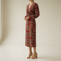 Opatija Floral Wrap Midi Dress in Red
