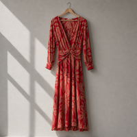Sifnos Printed Wrap Midi Dress in Red