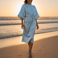 Montalcino Satin Batwing Midi Dress in Sky Blue