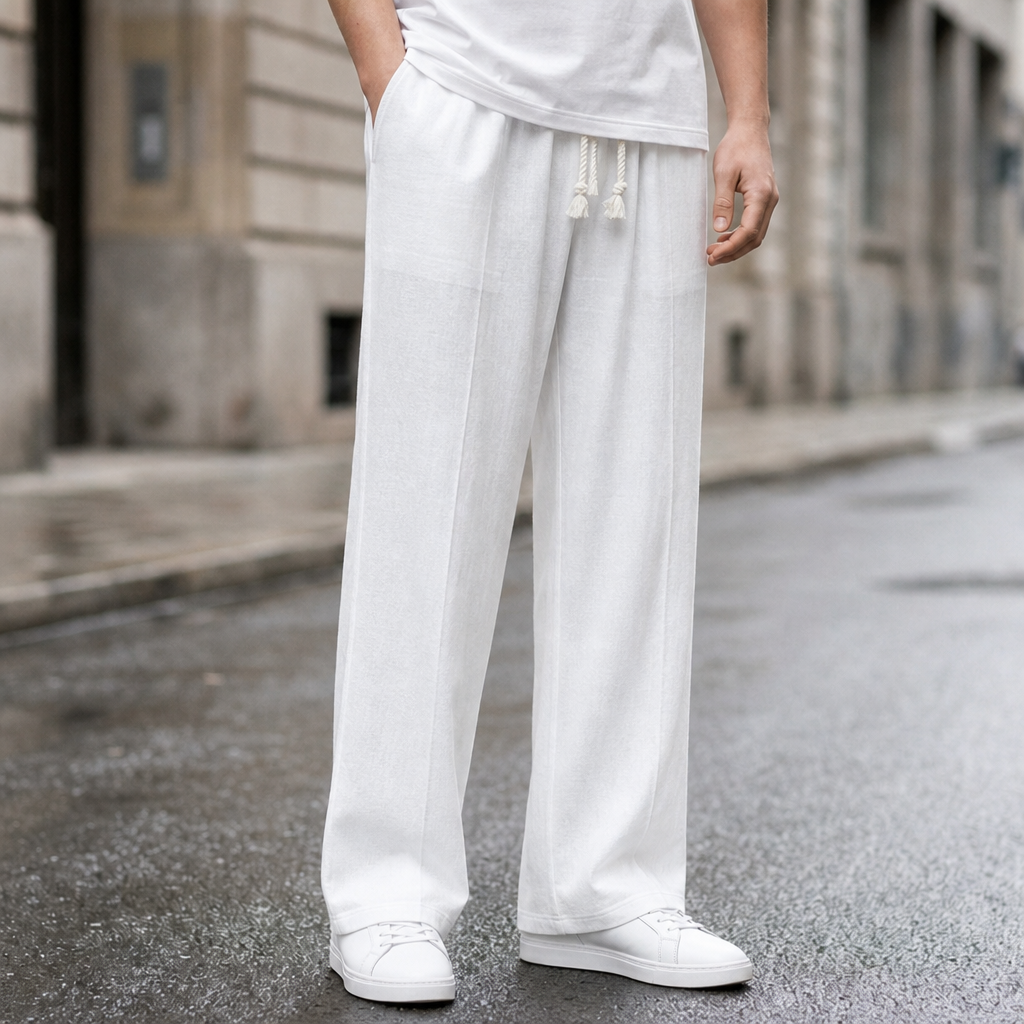 Uzes Linen Drawstring Trousers in White