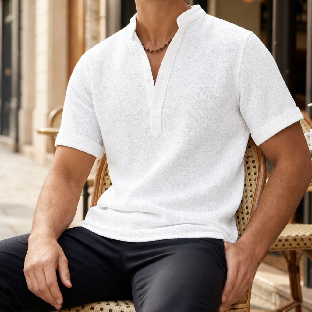 Kea Linen Henley Shirt in White