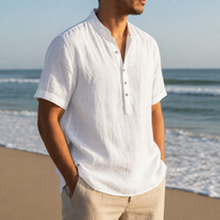 Toledo Linen Henley Shirt in White