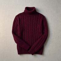 Hondarribia Cable Knit Turtleneck Sweater in Wine Red