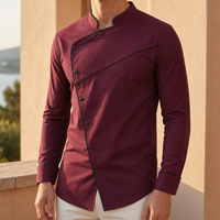 Elvas Asymmetric Slim Fit Shirt in Wine Red