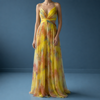 Formentera Floral Chiffon Maxi Dress in Yellow
