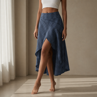 Lamego Flowy Wrap Midi Skirt in Black Checked Blue