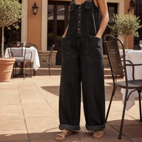Gallipoli Relaxed Denim Overalls in Black