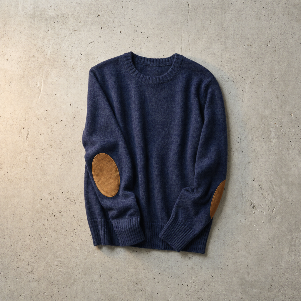 Beziers Elbow Patch Knit Sweater in Blue