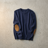 Beziers Elbow Patch Knit Sweater in Blue