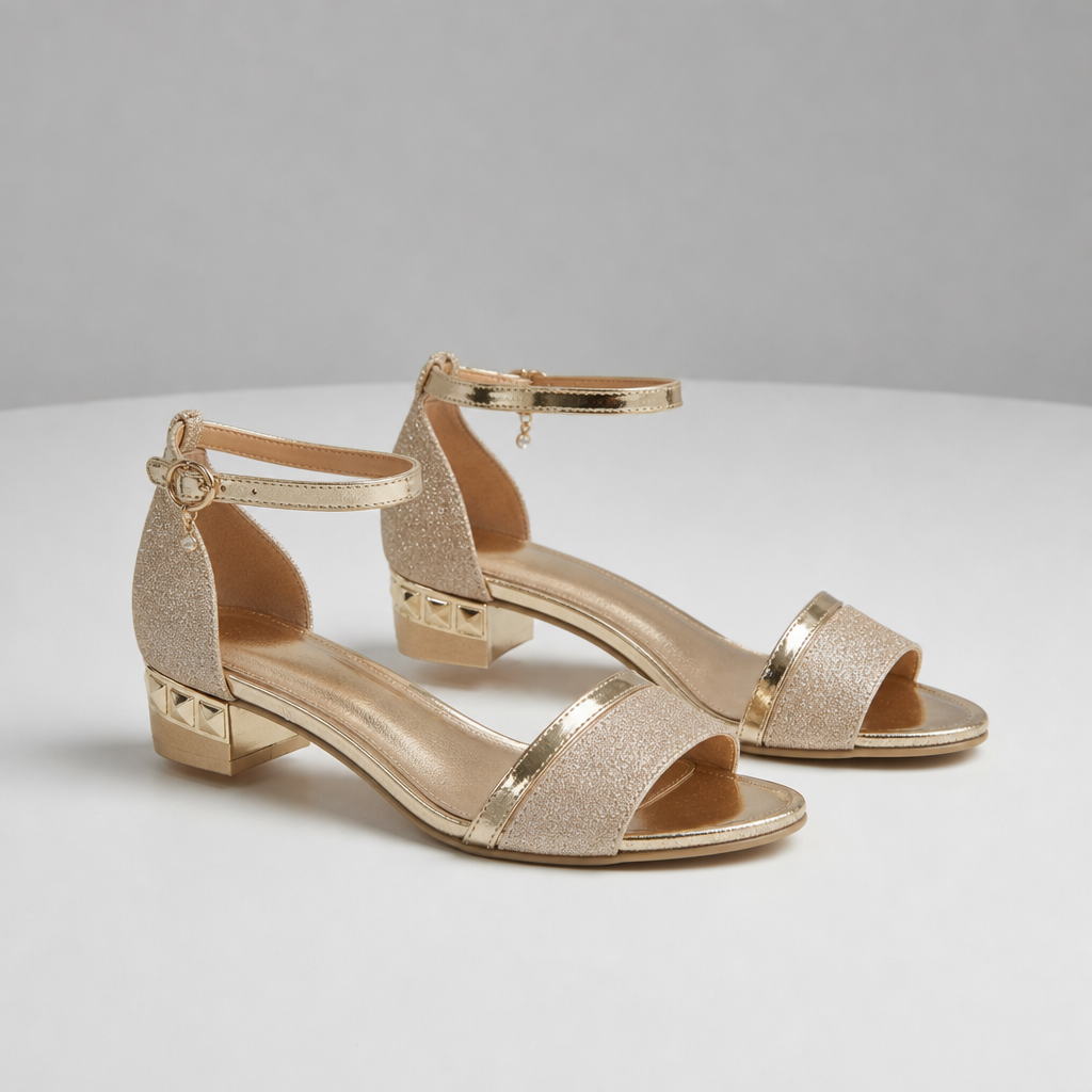 Estoril Glitter Block Heel Sandals in Gold