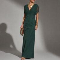 Astypalaia Off-Shoulder Ruched Maxi Dress in Green