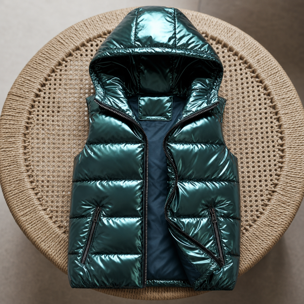 Monsaraz Metallic Hooded Puffer Vest in Green