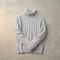 Hondarribia Cable Knit Turtleneck Sweater in Light Gray